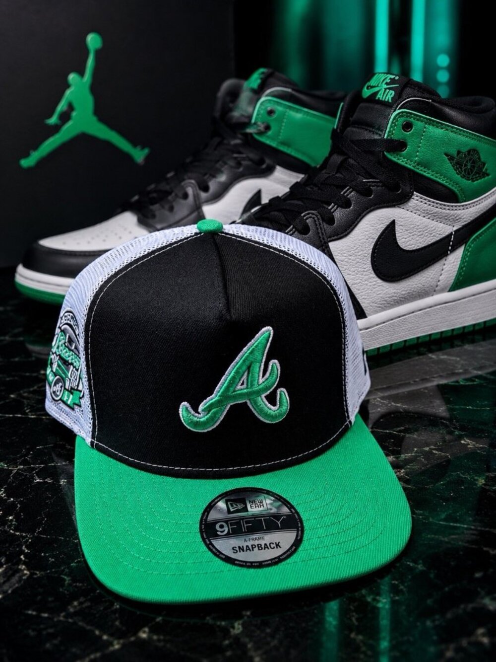 New Era Atlanta Braves Stadium Patch 9FIFTY 950 Jordan Pine Lucky Green Hat Cap